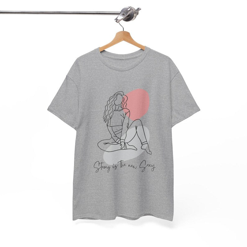 Minimal Line Art Woman Sitting with Heart T-Shirt | Feminine Illustration Tee